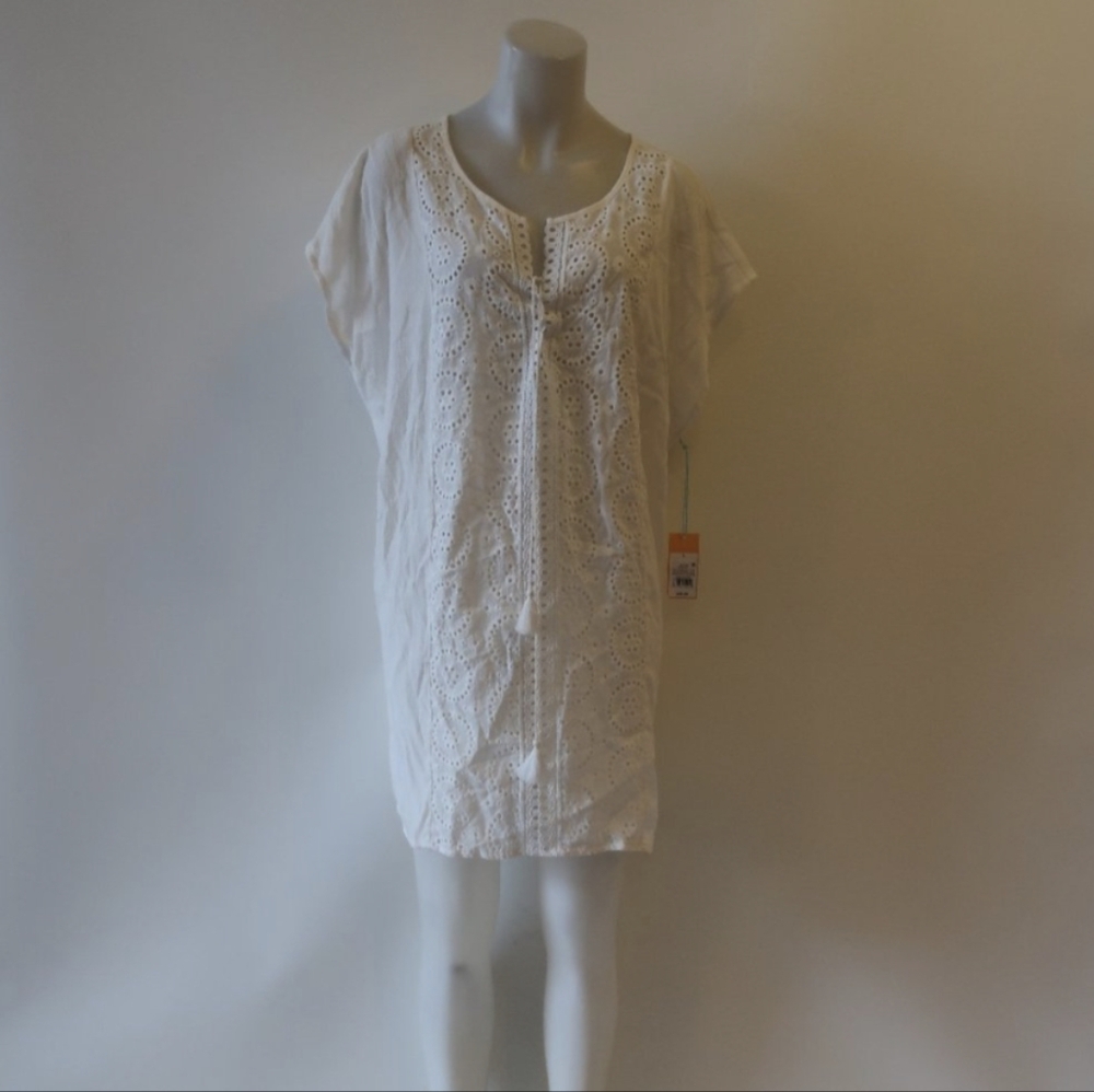 Kona Sol White Lace-up Beach Swim Cover-up Pullover Dress Boho Style Eyelet- M - Picture 14 of 15